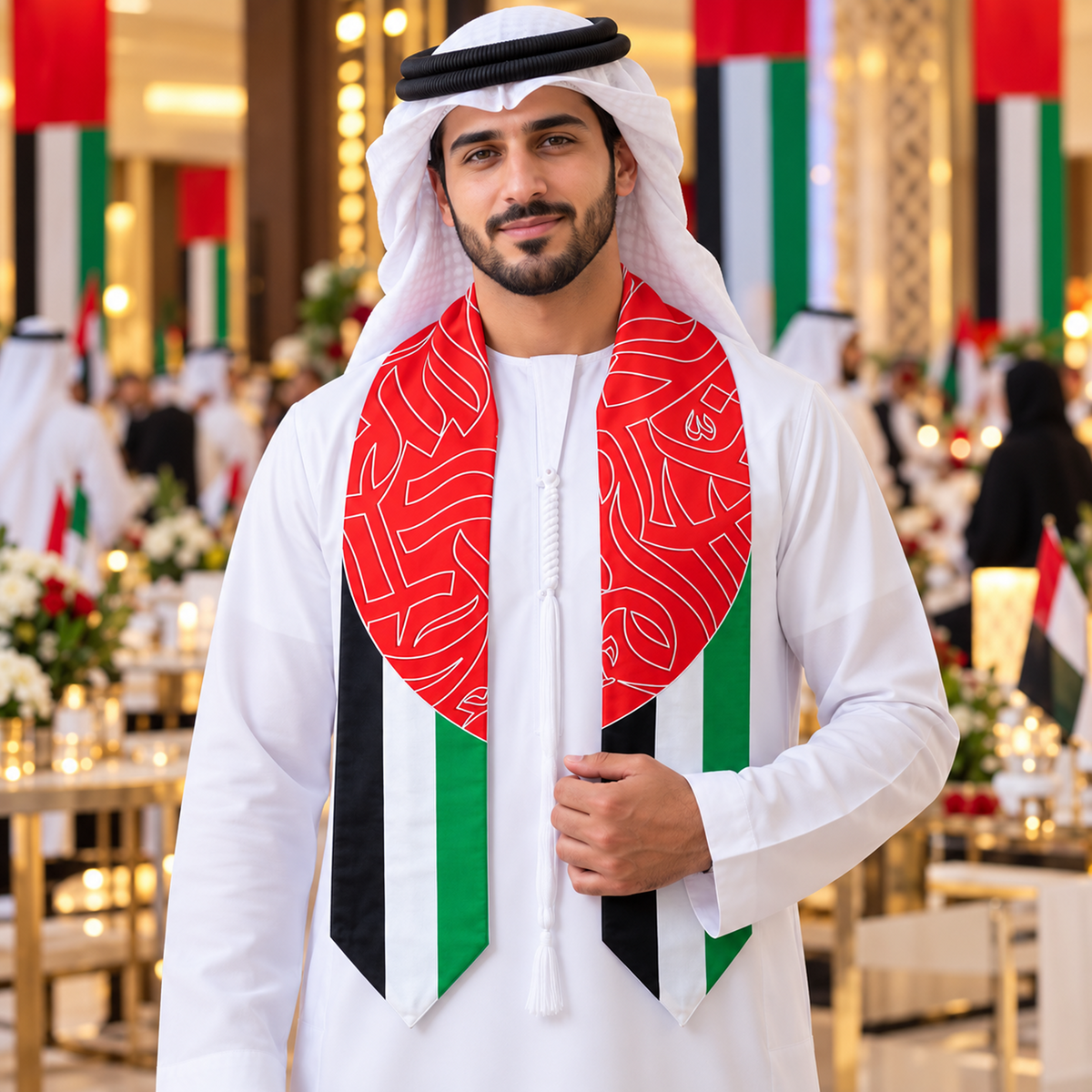 UAE National Day Red Calligraphy & Flag Stole Scarf