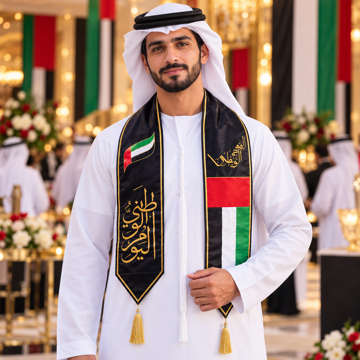 UAE National Day Black & Gold Heritage Calligraphy Stole Scarf
