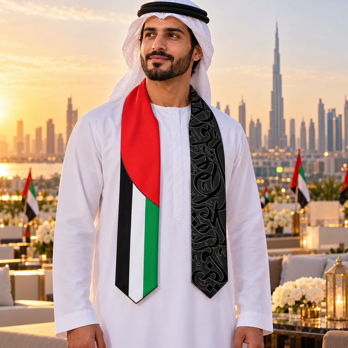 UAE National Day Flag Panel Ornamental Calligraphy Stole Scarf