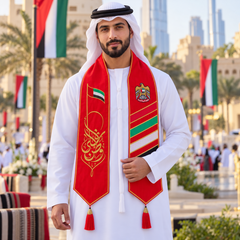 UAE National Day Red Falcon & Gold Calligraphy Stole Scarf