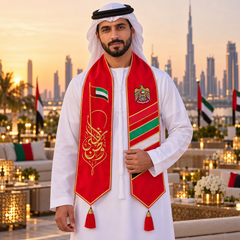 UAE National Day Red Falcon & Gold Calligraphy Stole Scarf – view 2