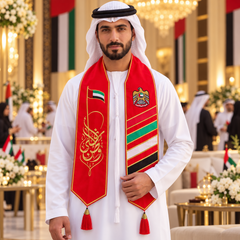 UAE National Day Red Falcon & Gold Calligraphy Stole Scarf – view 3